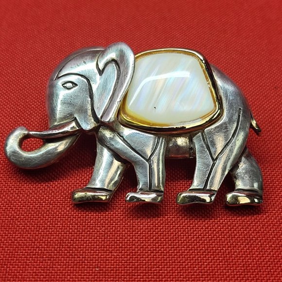 VTG Elephant Brooch Pin Pendant Metal Faux Abalone - Picture 9 of 10